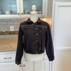 The Style Between Us Black Denim Jacket with Rhinestones Size XL